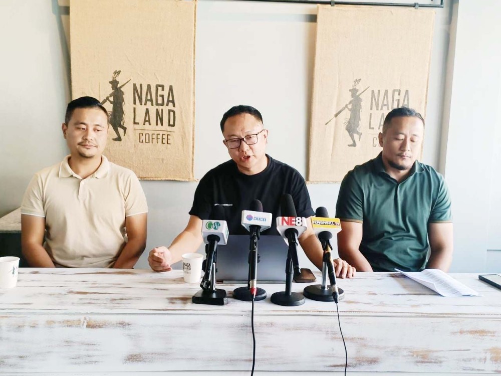 Event organizers -Alobo Naga of Musik-A Events, Yanrenthung Lotha and Chenithing Jami of Apex Combat Championship addressing a press conference in Dimapur on September 25.